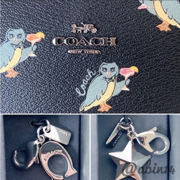 NWT Coach Boxed Zip Around Phone Wallet Wristlet with Charms in Party Owl Print - Picture 4 of 9